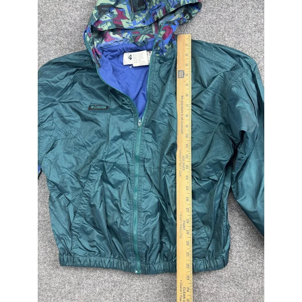 Columbia Jacket Youth 14/16 Green Nylon Hooded Windbreaker Lined‎ 90s Colorblock